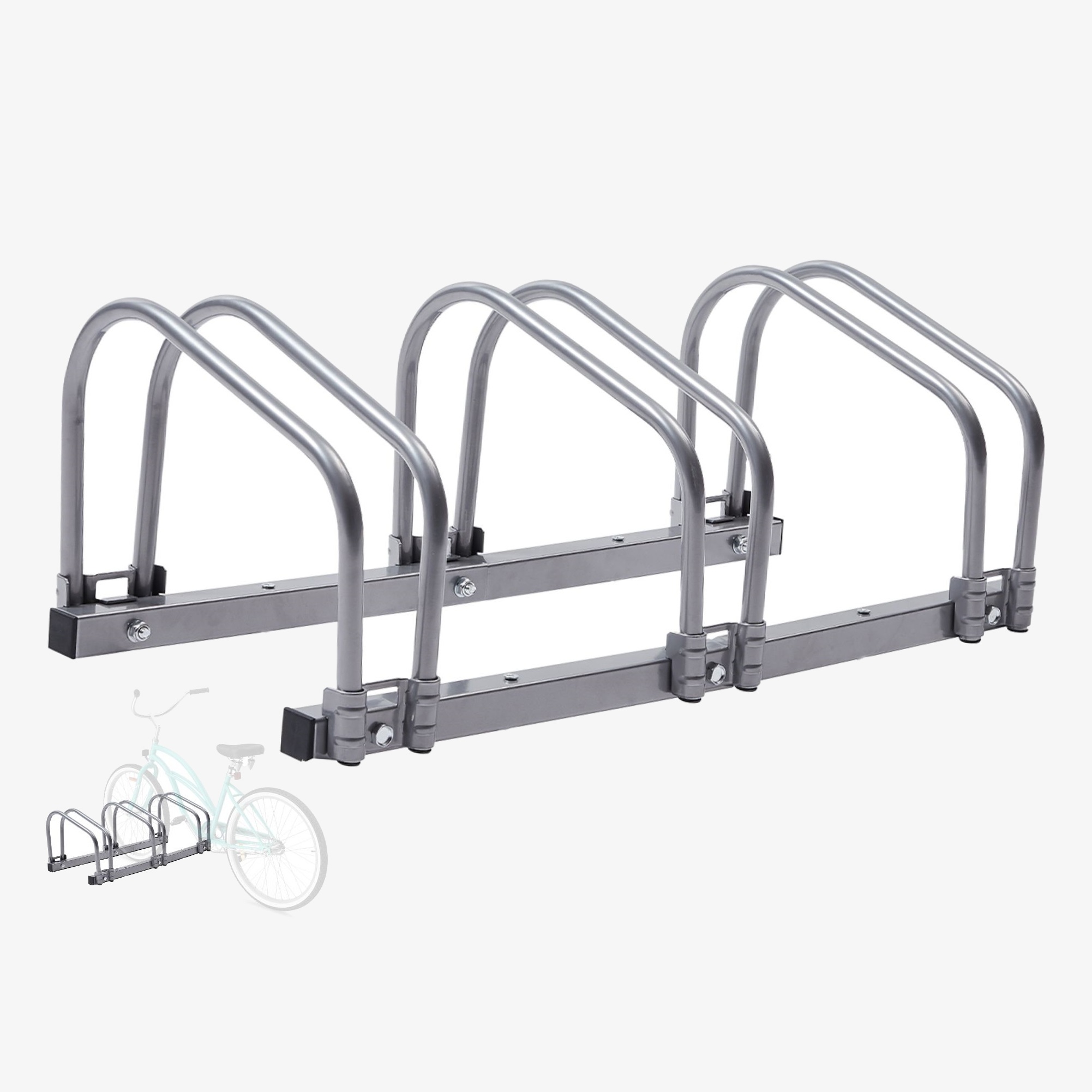 Arebos Bicycle stand for 3 bicycles | Bicycle stand 70 x 30 x 26 cm | Floor or wall mounting | Silver stand