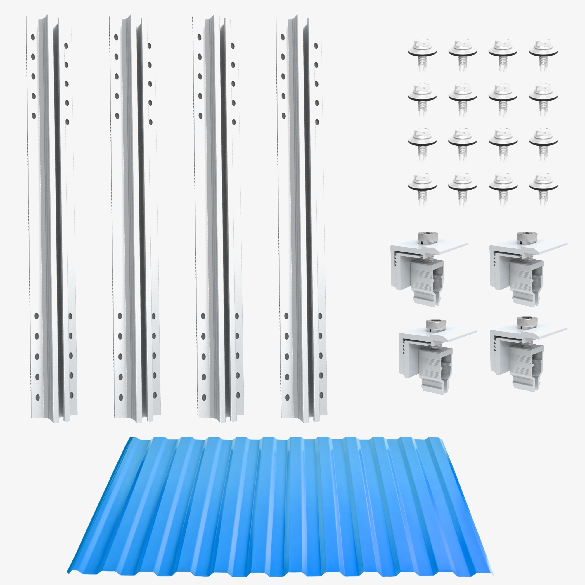 Nuasol photovoltaic trapezoidal sheet roof mounting set, for 1 solar module, short profile 40 cm with a height of 30 & 35 mm