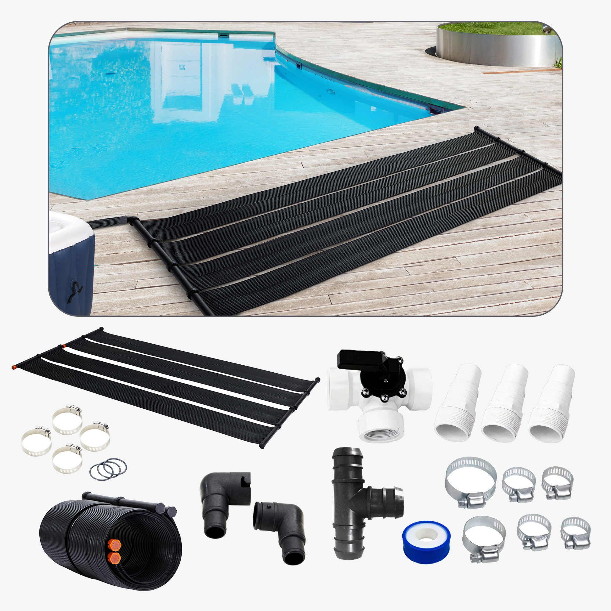 Arebos 2xSolar heater Solar collector Pool heater, 300x66 cm, UV-resistant incl.bypass set
