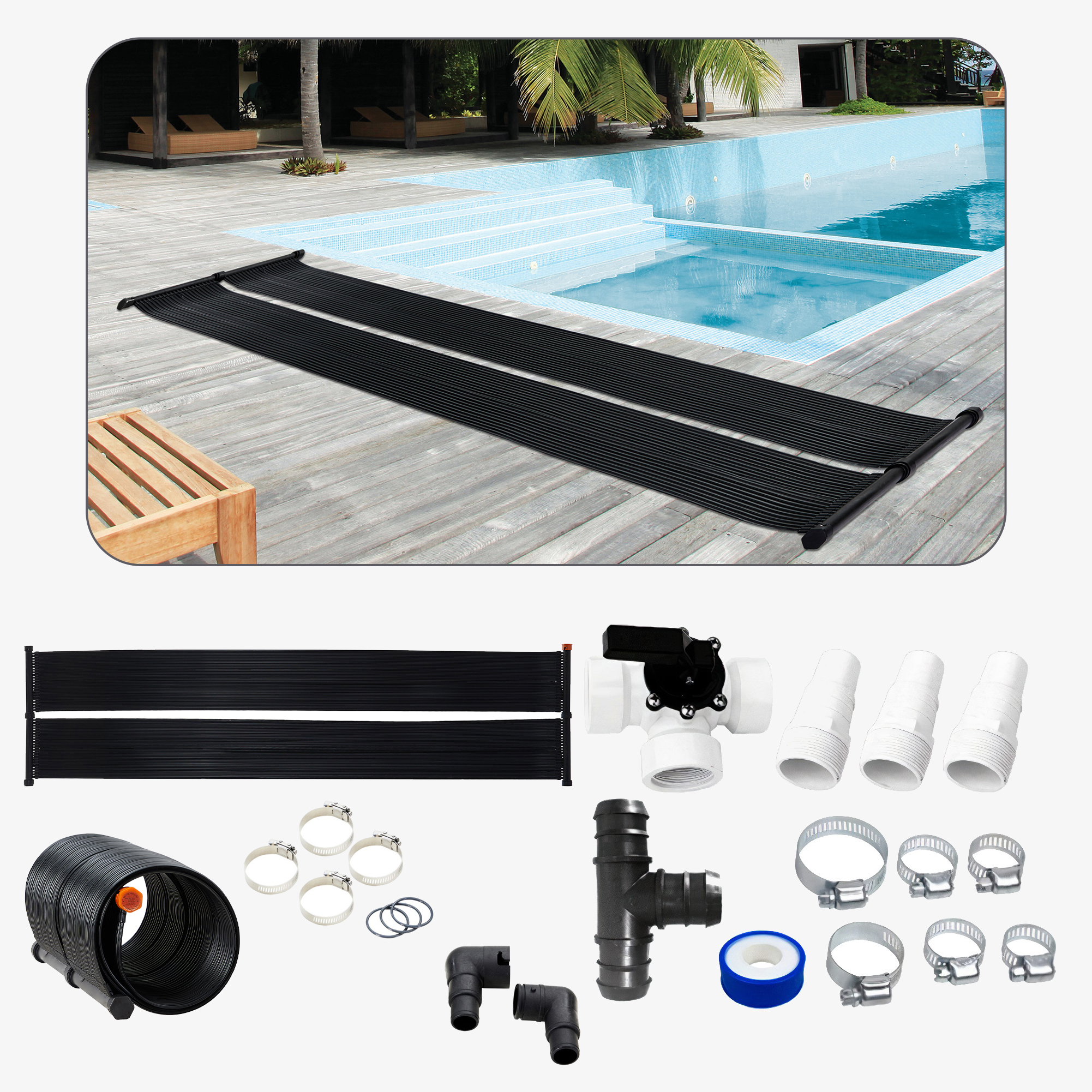 Arebos Solar heating Solar collector Pool heating, 300x66 cm, UV-resistant incl.bypass set
