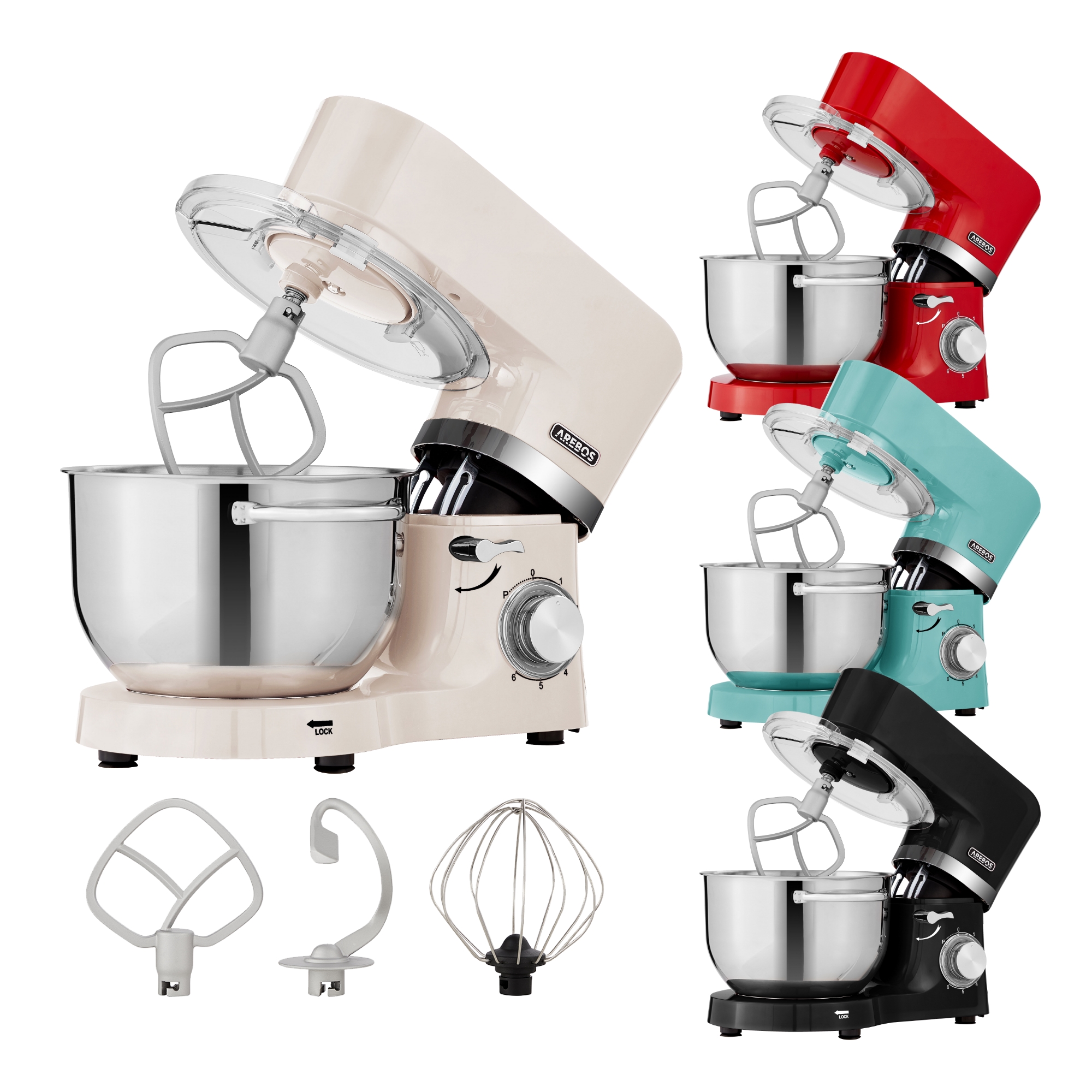 Arebos Kitchen maschine 1500W - Kneading Machine with 4.5&5.5L Stainless Steel Mixing Bowls - Accessories