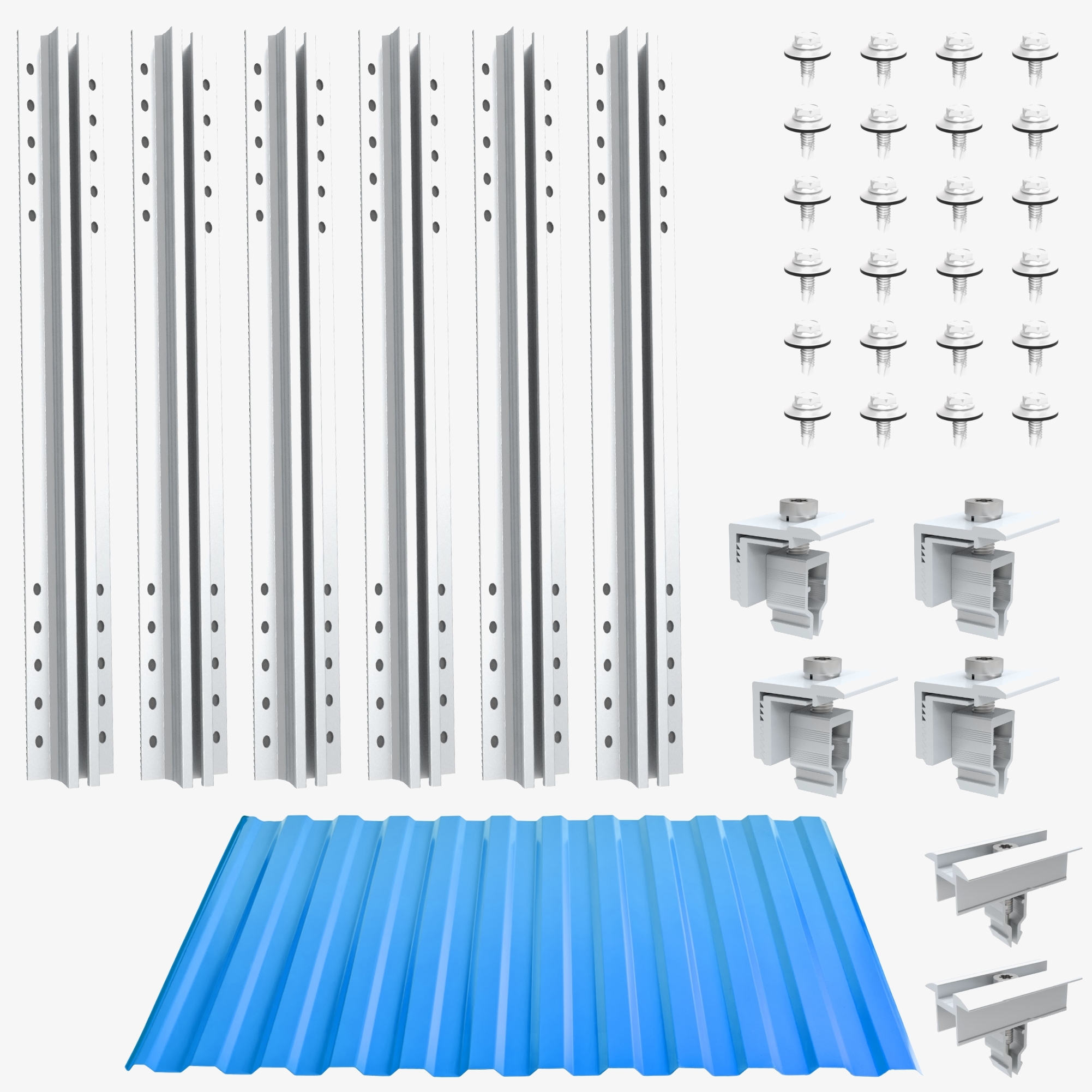 Nuasol photovoltaic trapezoidal sheet roof mounting set, for 2 solar module, short profile 40 cm with a height of 30 & 35 mm