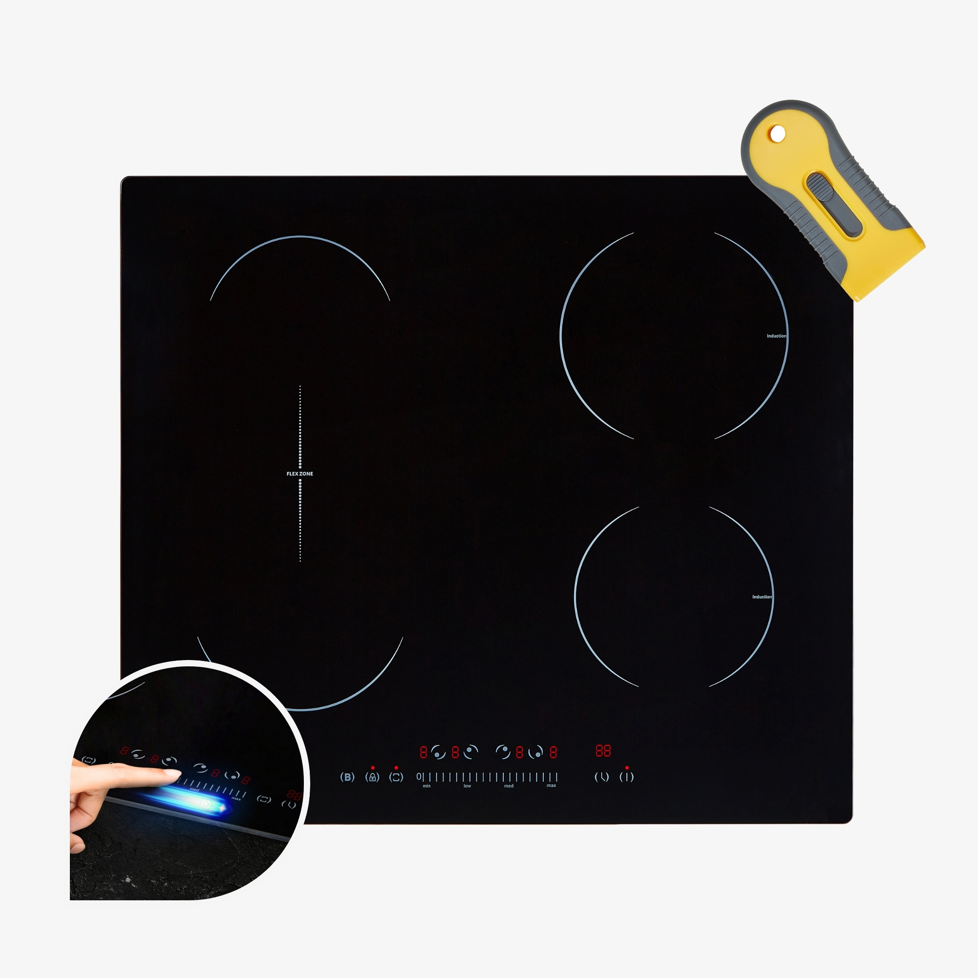 Arebos Induction hob Glass ceramic hob, Self-sufficient 7200 W 4 zones