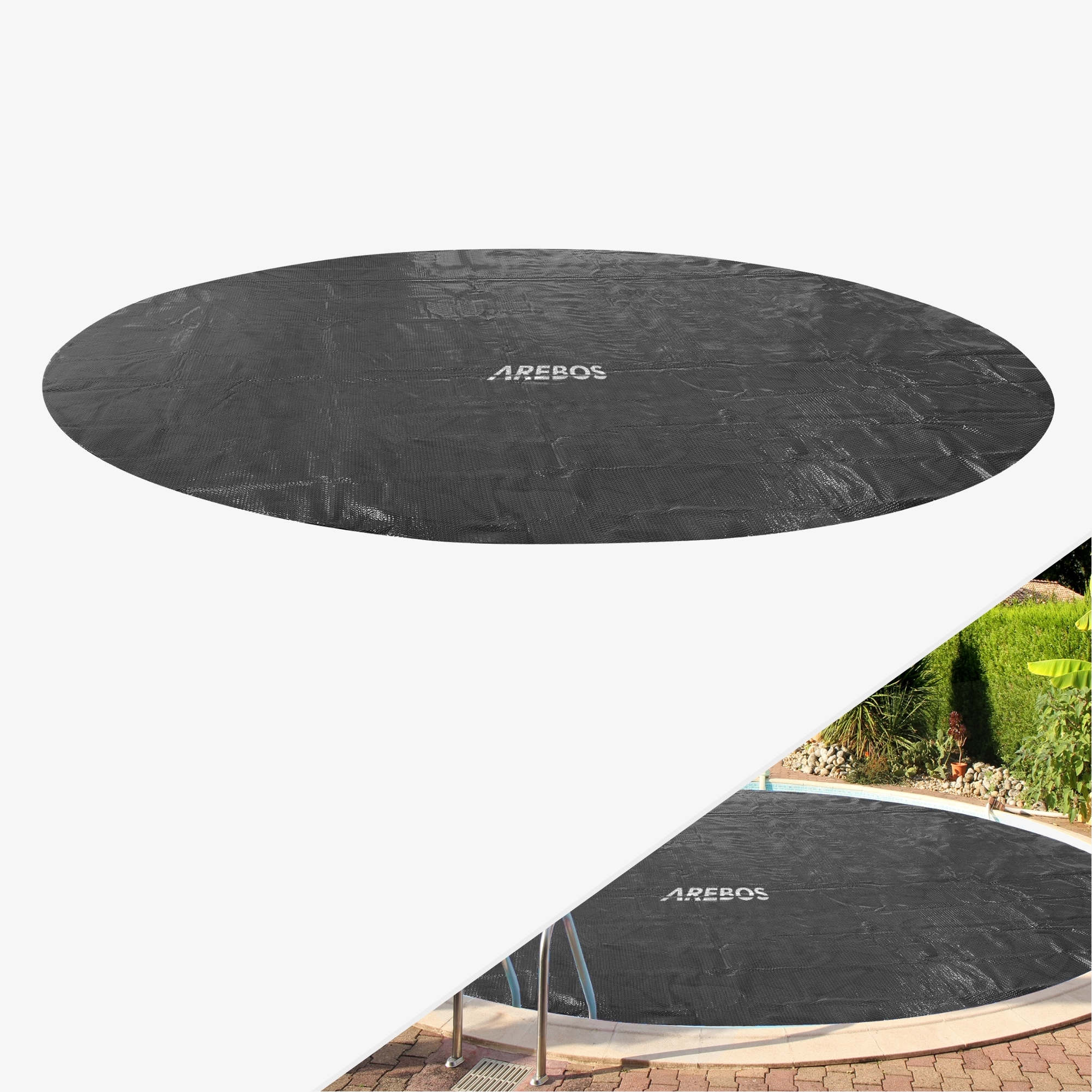 Arebos Pool Solar Foil/Cover - Solar Cover Round Ø 3,66 m,Thickness 120μm,can be cut to size