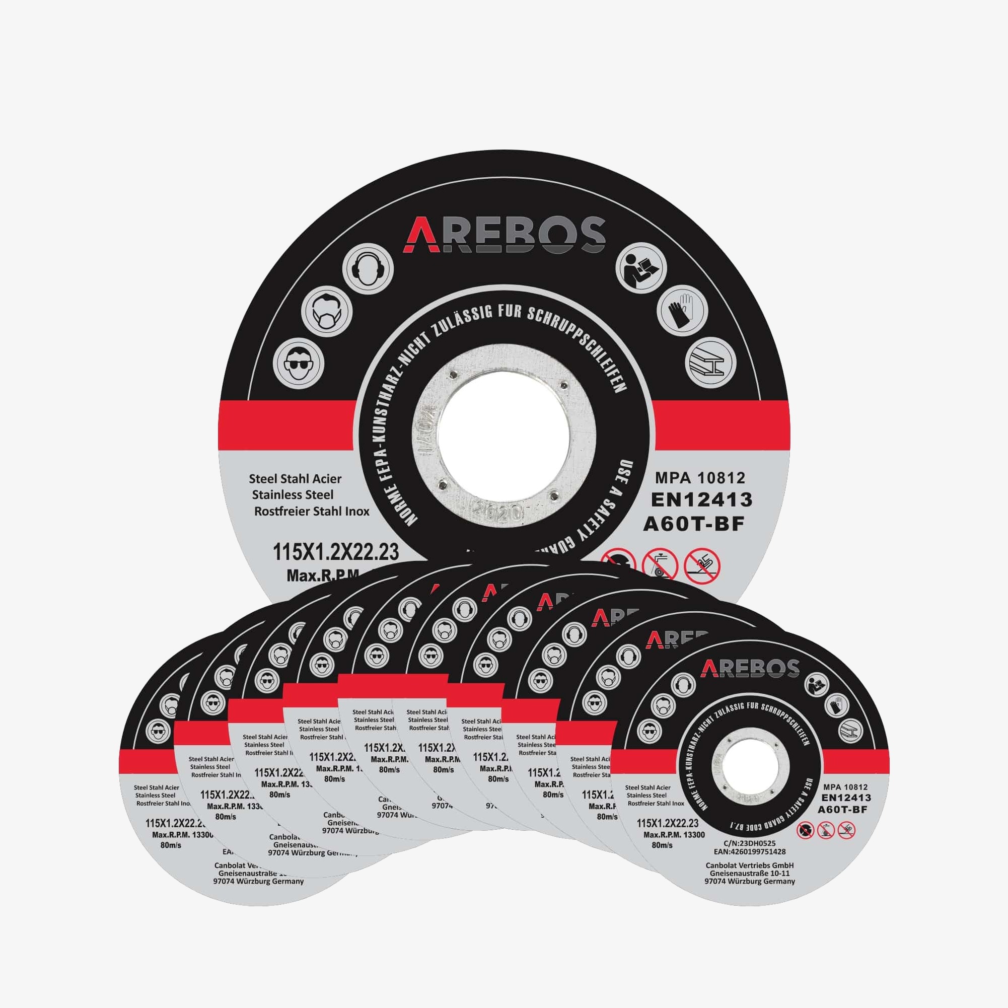 Arebos INOX Cutting disc set - Flex discs 115 x 1,2 x 22,2 mm,for stainless steel,metal... - MPA tested - 200 pieces