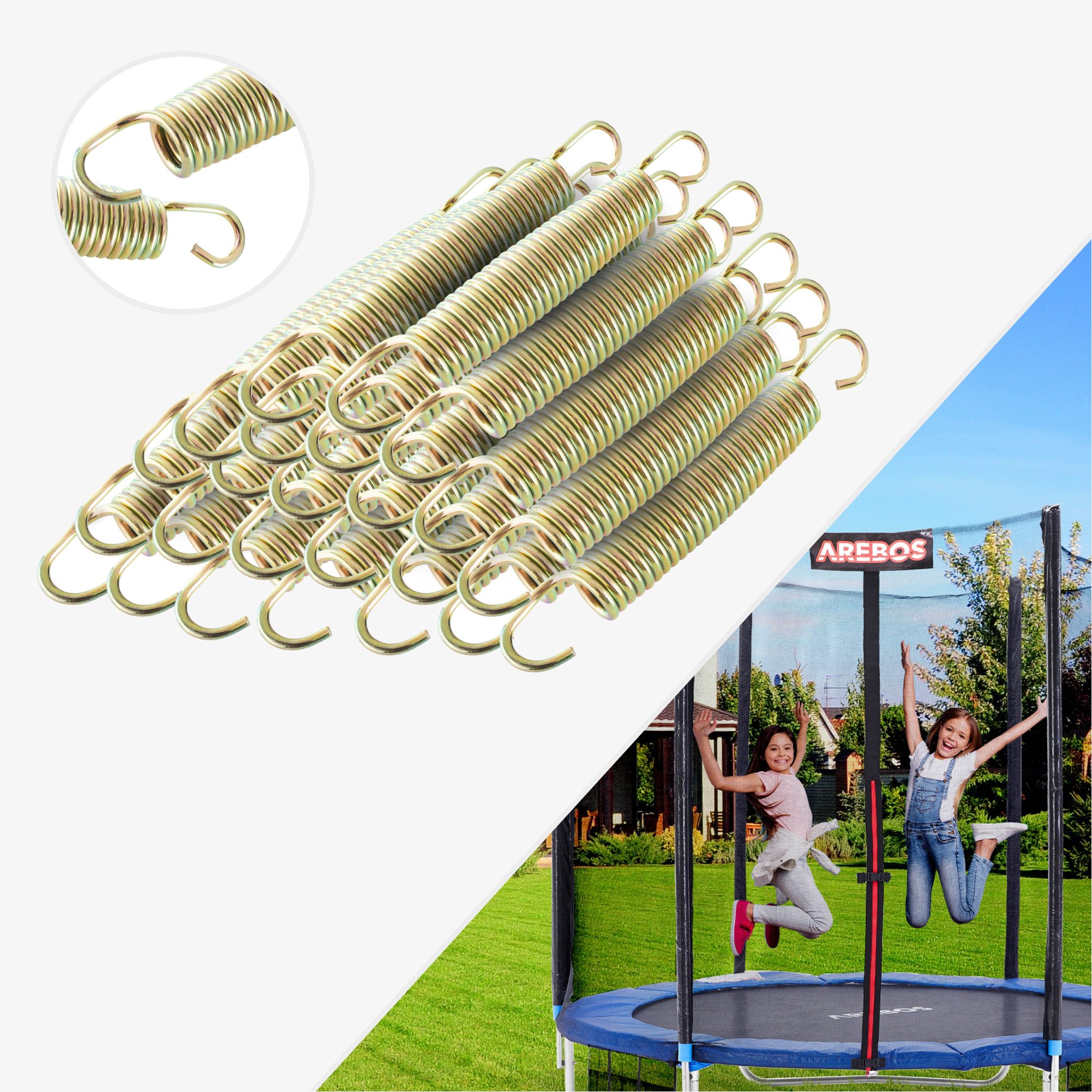 Arebos Spring Set for Trampoline - Length 140mm,Ø Width 22mm,Ø Thickness 3mm - Stainless Steel