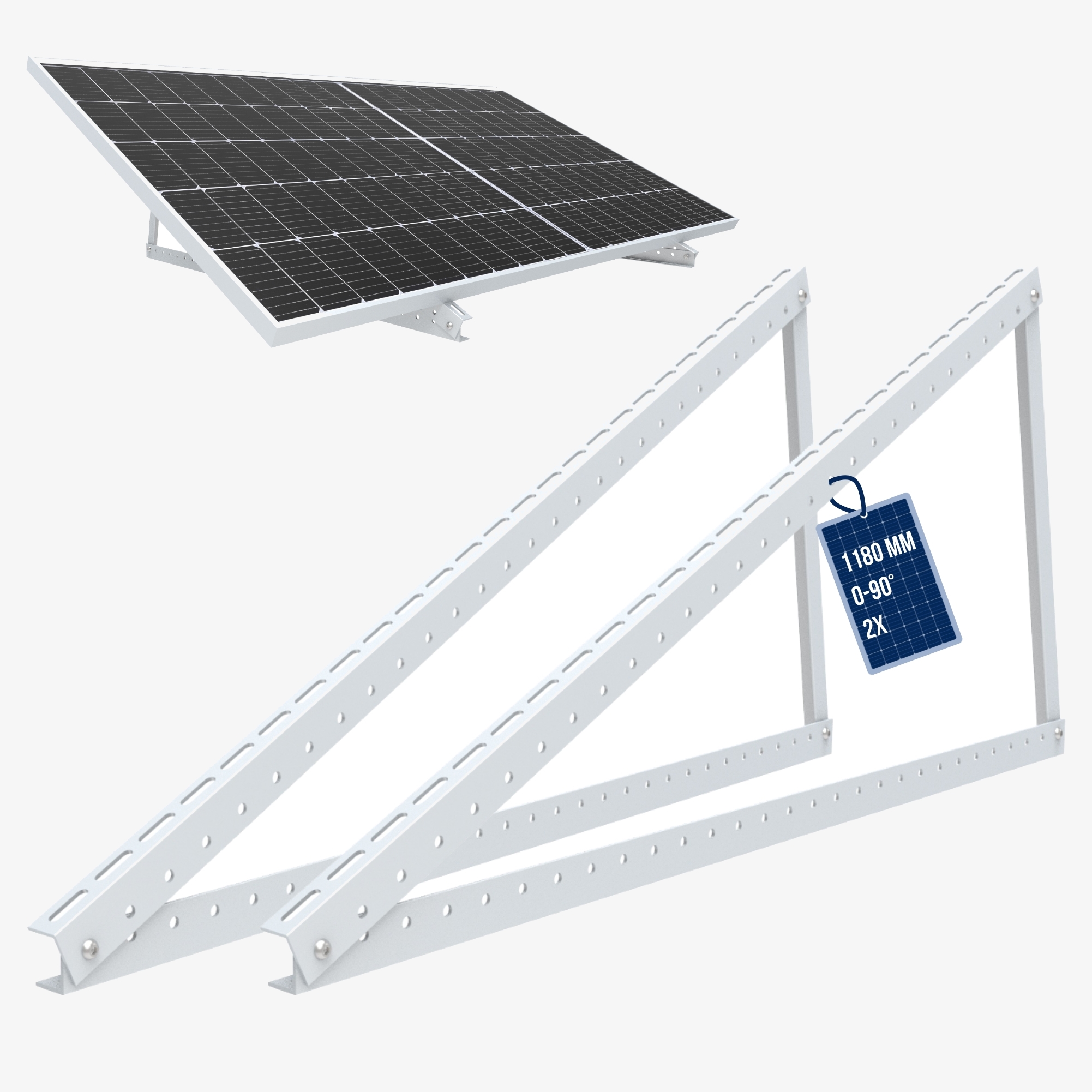 NuaSol - Adjustable solar panel mount 1180mm - 0-90° - weatherproof aluminium, incl. screw set - silver