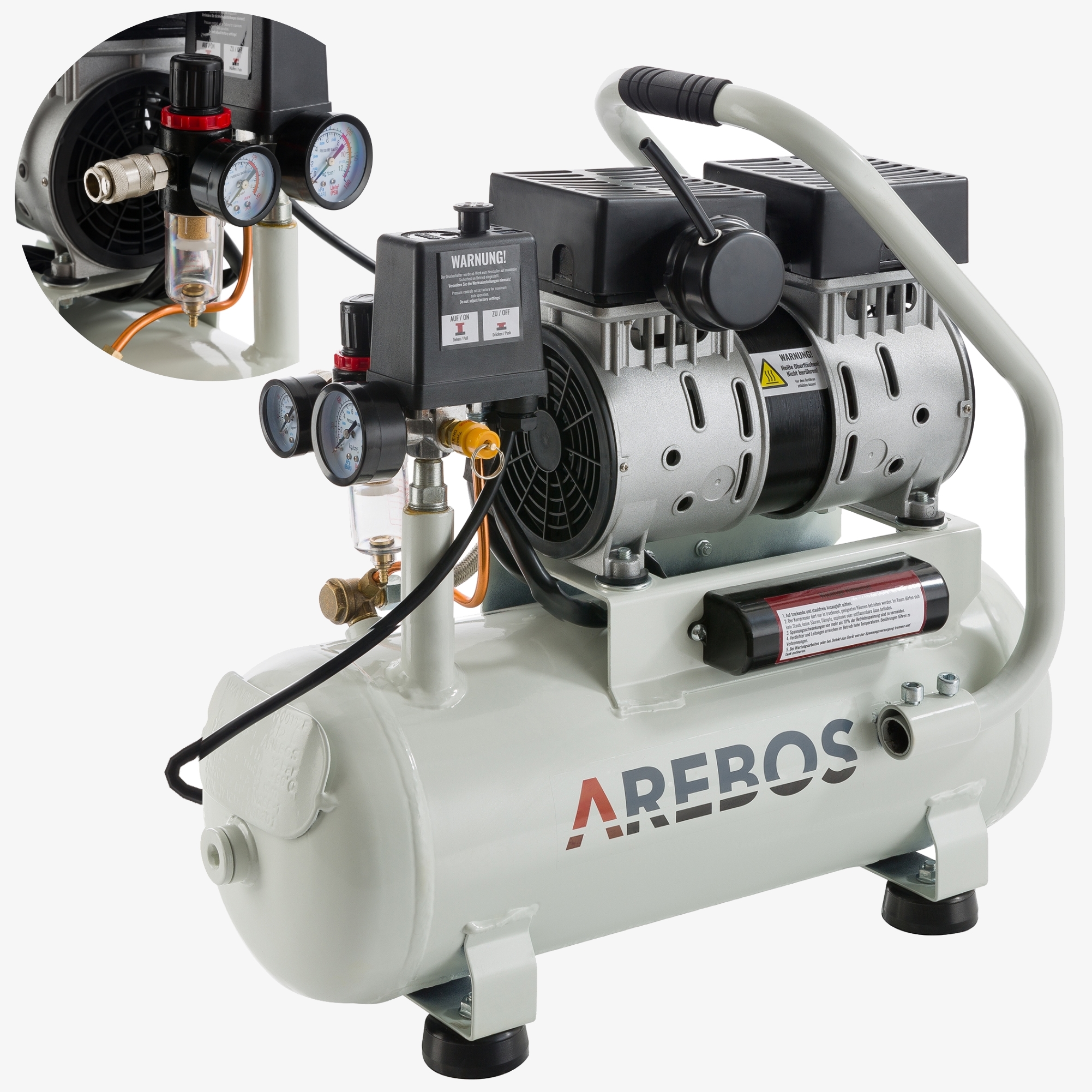 Arebos Air Compressor Whisper Compressor 12L, Power 500W, 8 Bar