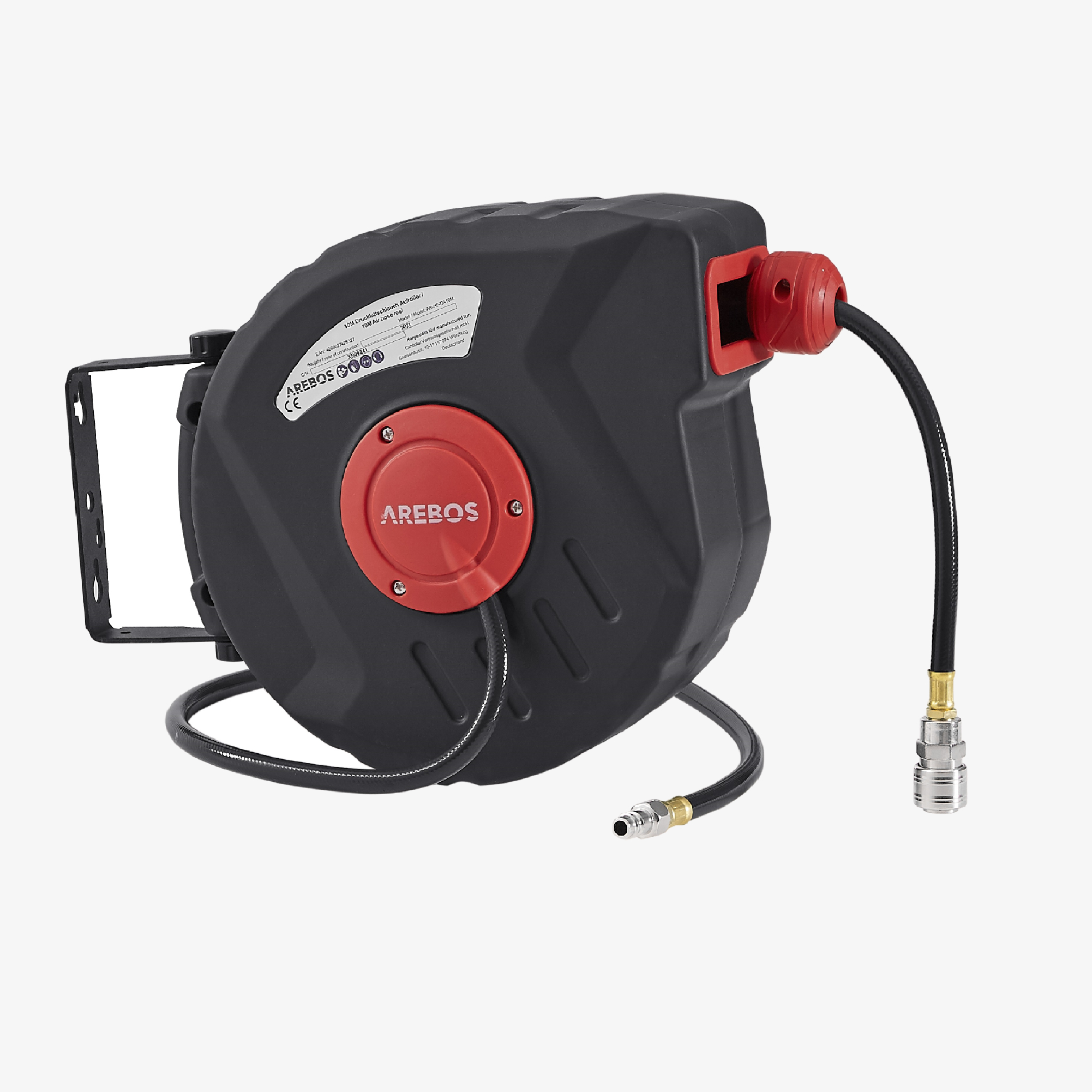 Arebos Compressed Air Hose 10m Reel,Wall Mount,1/4" Quick Coupling,180°Swivel