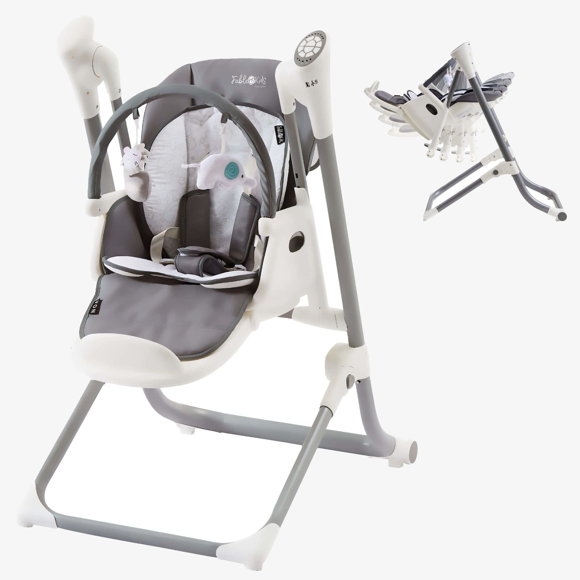 FableKids 2in1 high chair and rocker NOA - 12+2 melodies, foldable, screaming sensor, detachable table, 5-point safety belt