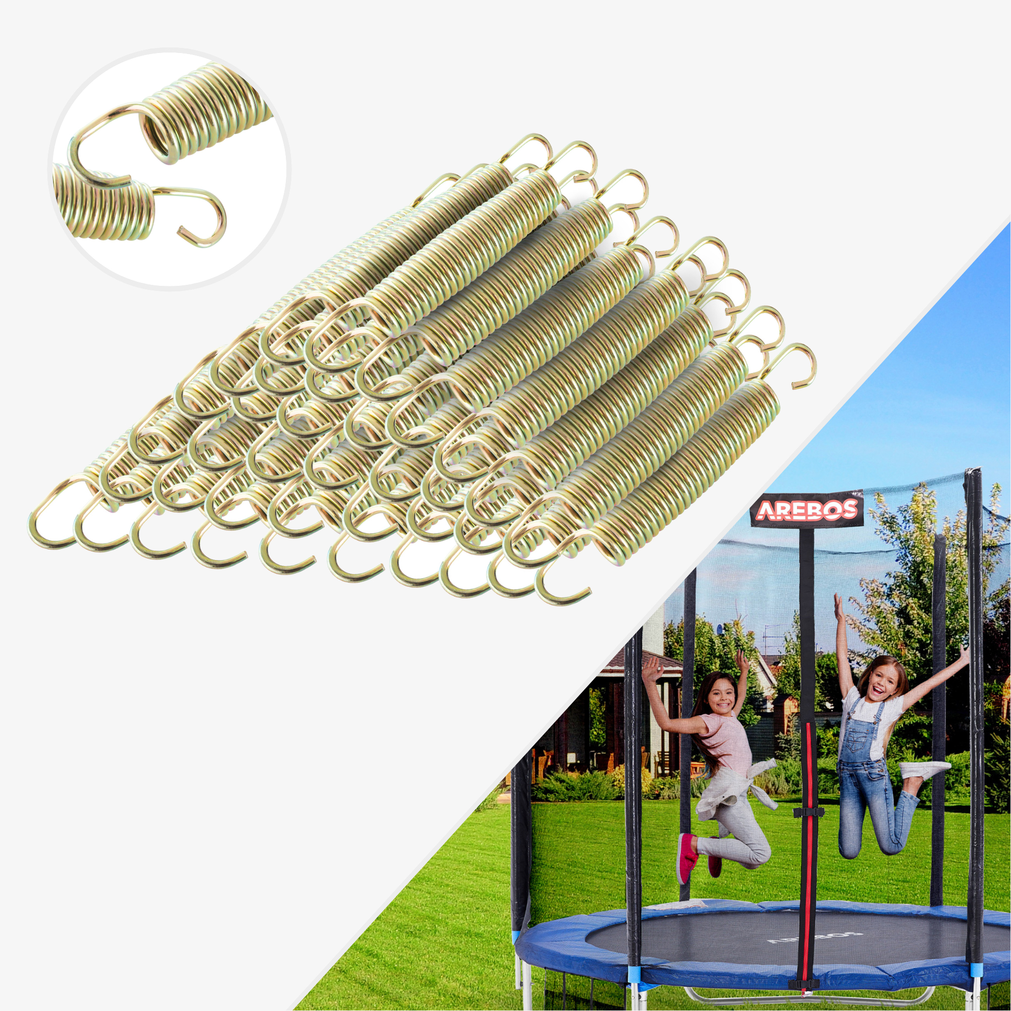 Arebos Springs Set for Trampoline - Length 178mm,Ø Width 24mm,Ø Thickness 3,1mm - Stainless Steel