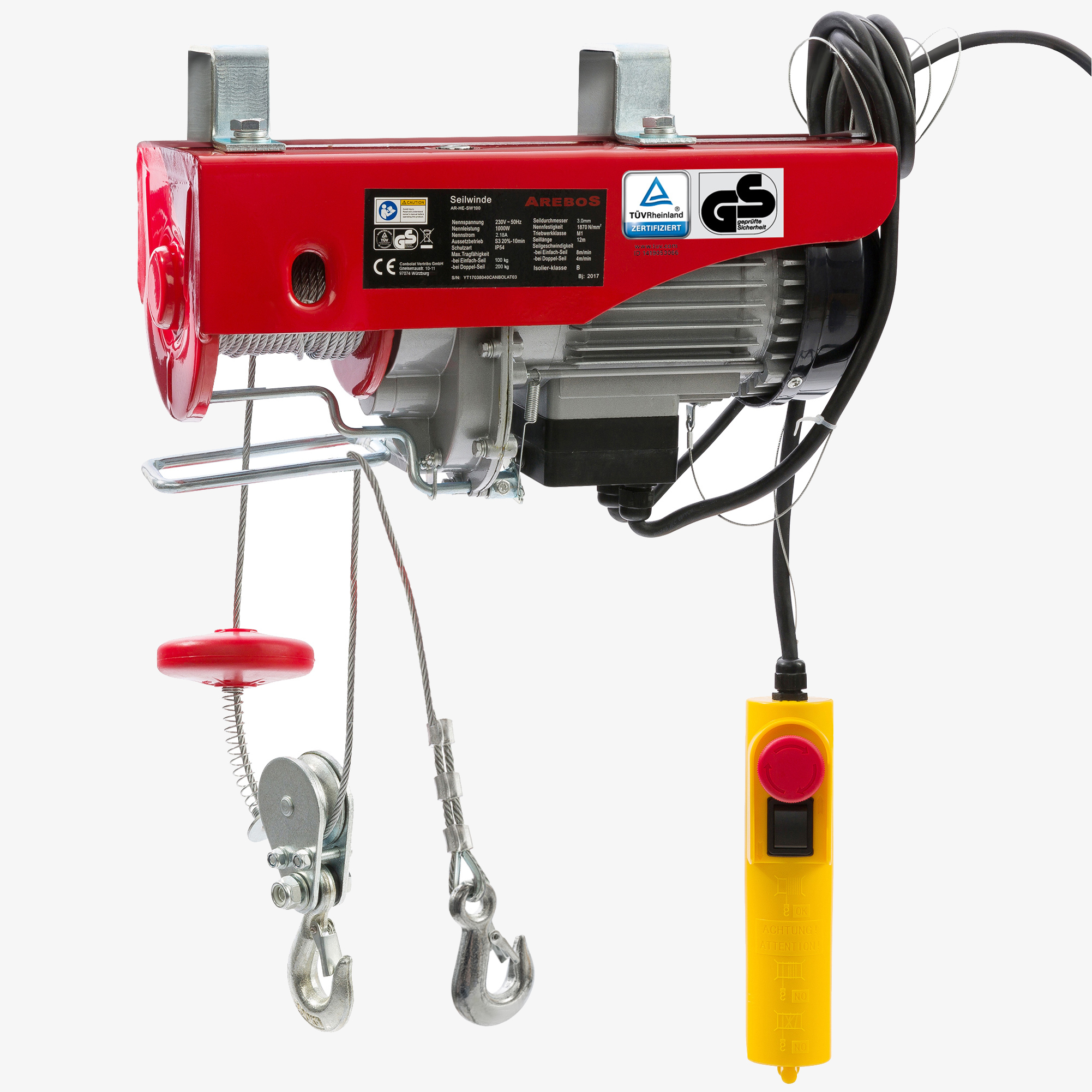 Arebos Electric Cable Winch Hoist - Load Capacity 100-200kg with Cable Remote Control