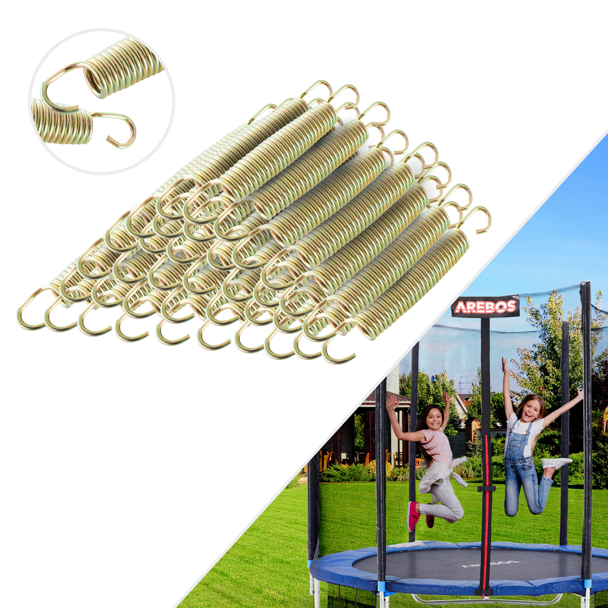 Arebos Spring Set for Trampoline - Length 165mm, 36 pieces, Ø Width 22mm,Ø Thickness 3mm - Stainless Steel