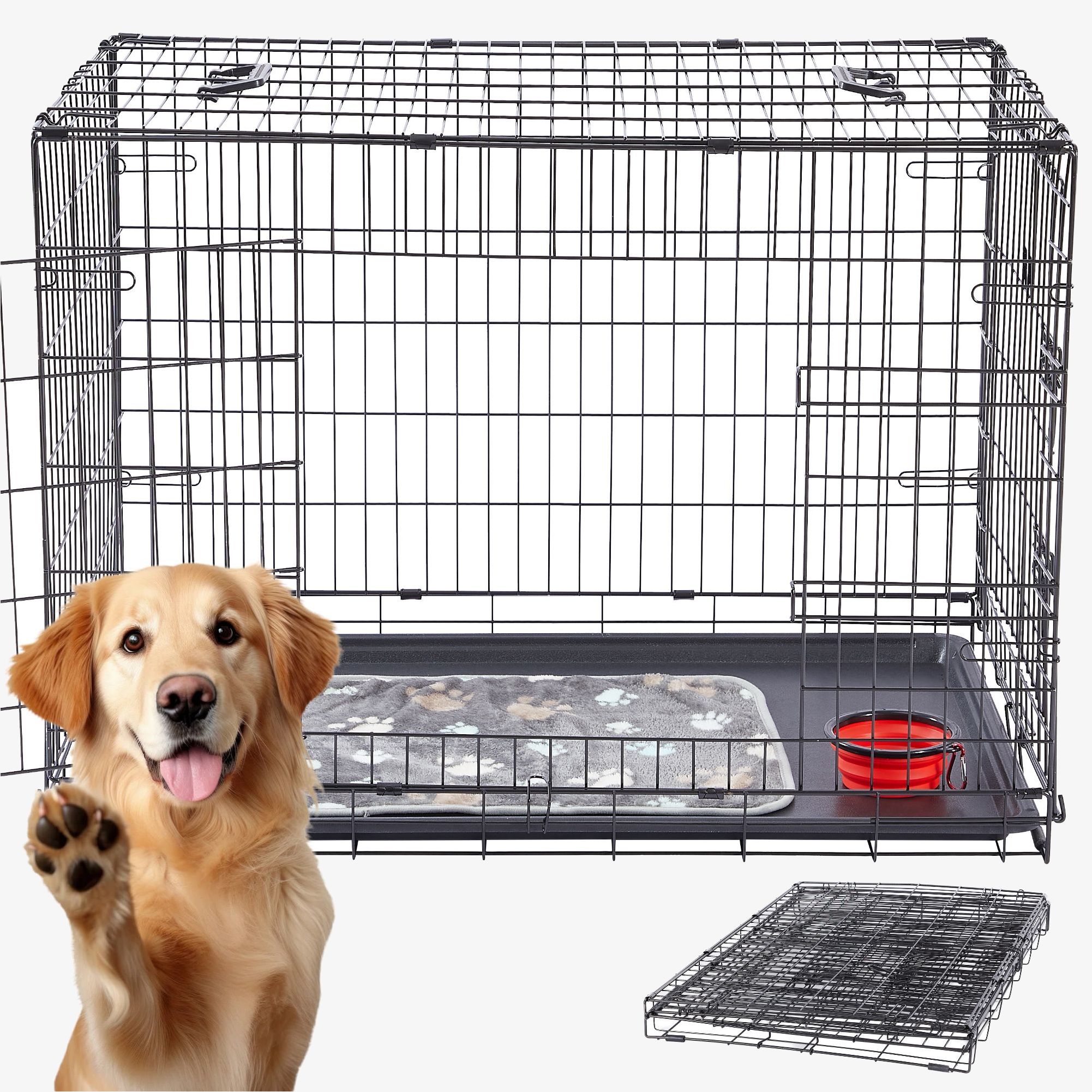 Arebos Dog cage M, Puppy box Folding transport box for dogs Incl. cosy blanket and drinking bowl