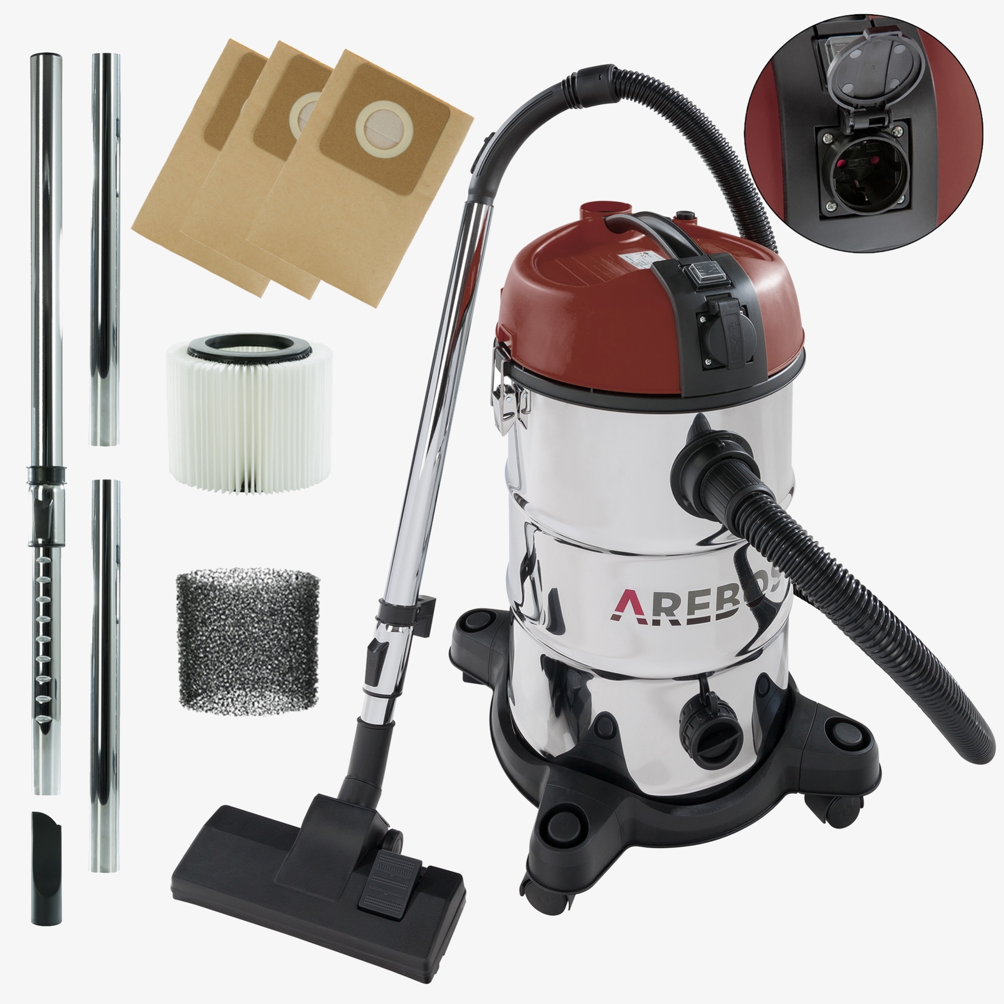 Arebos Industrial Vacuum Cleaner 1300W - Vacuum Cleaner 30l,Wet/Dry,Ash Vacuum Cleaner with & without Bag
