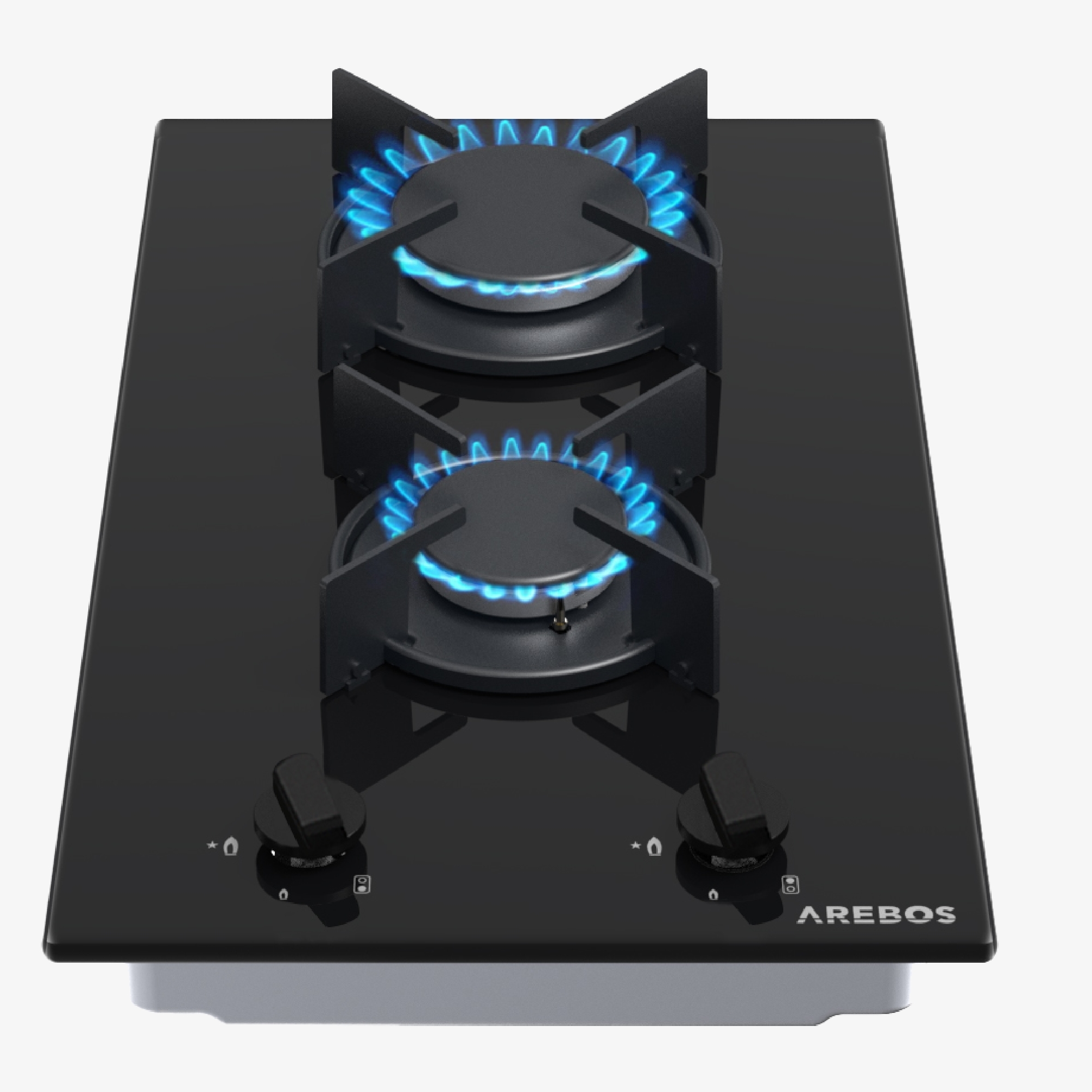 Arebos Gas hob 2 burners, 30cm, glass ceramic surface,suitable for natural & propane gas