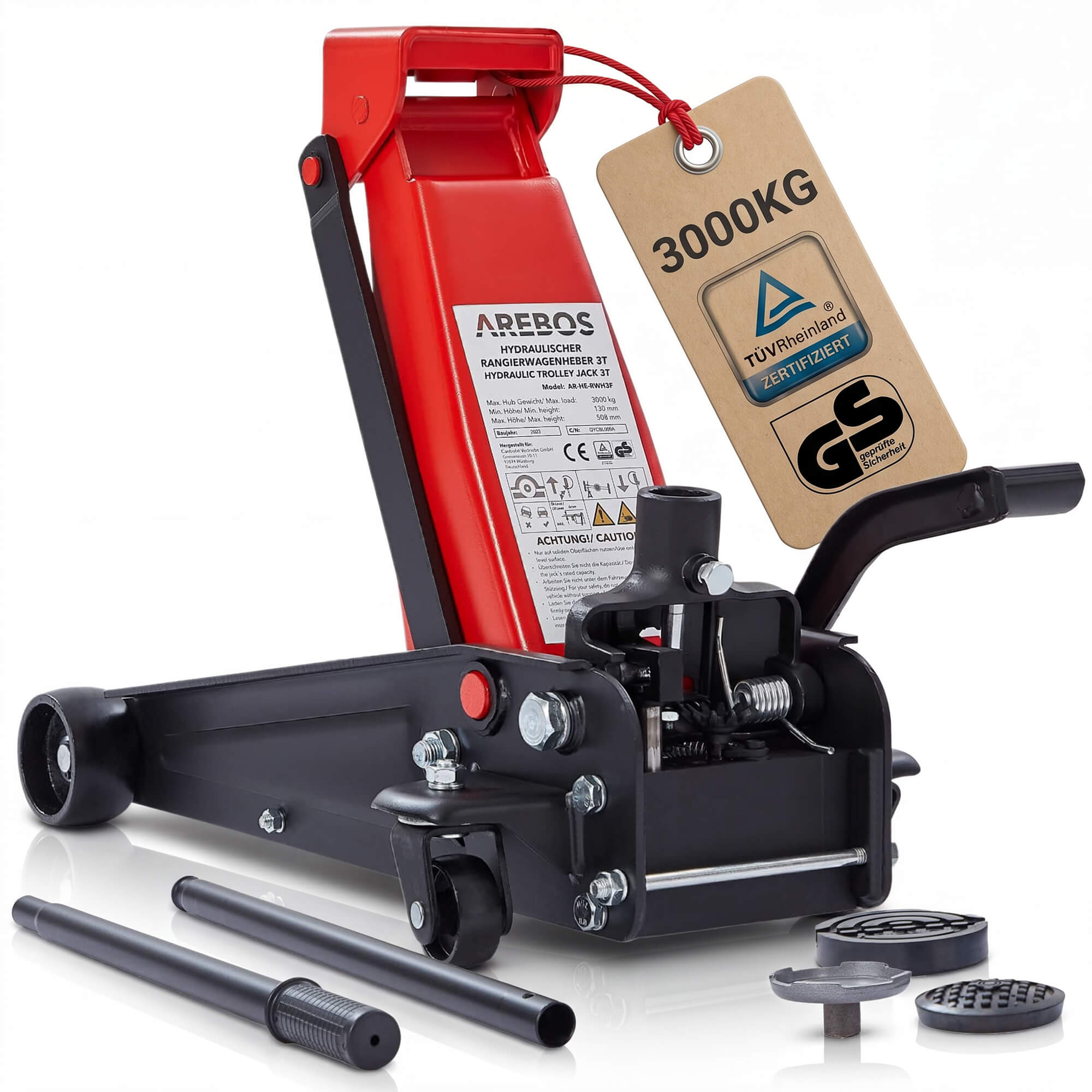 Arebos Tyre Change Kit - Hydraulic Manoeuvring Jack 3T & with Foot Pedal and Rubber Pads