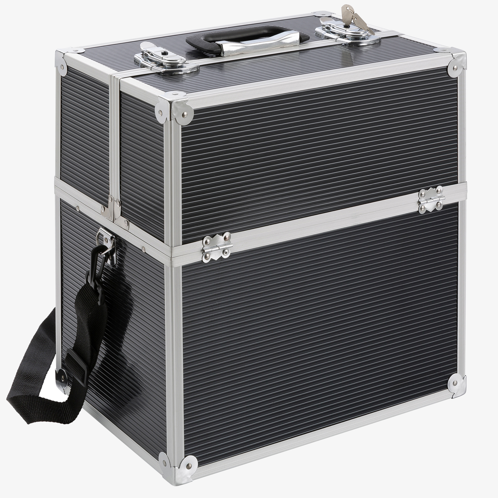 Arebos Beauty case 26l - aluminium,13 compartments,velvet inlay,incl.lock & strap