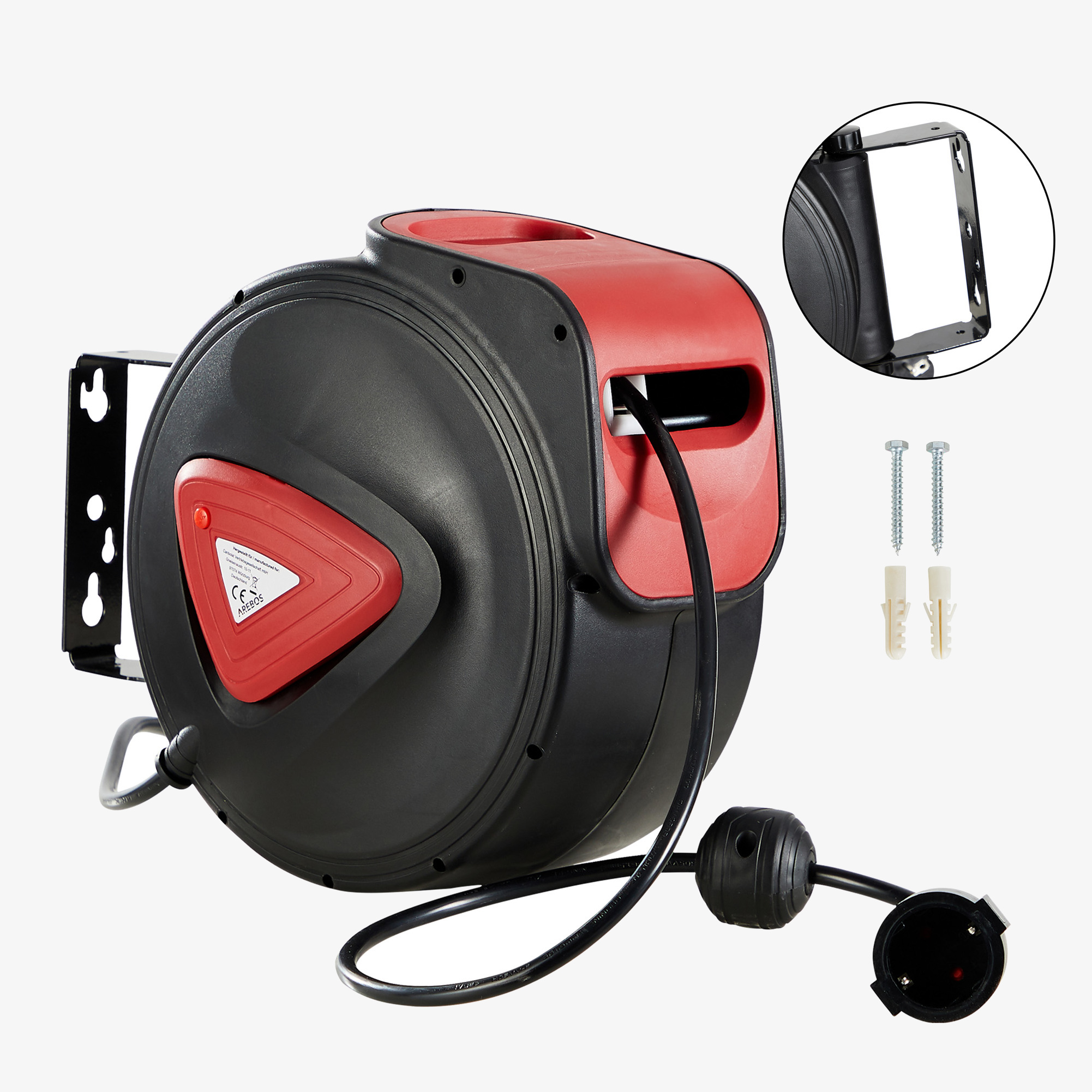 Arebos Automatic Cable Reel 20m - 180°Pivotable for Wall Mounting