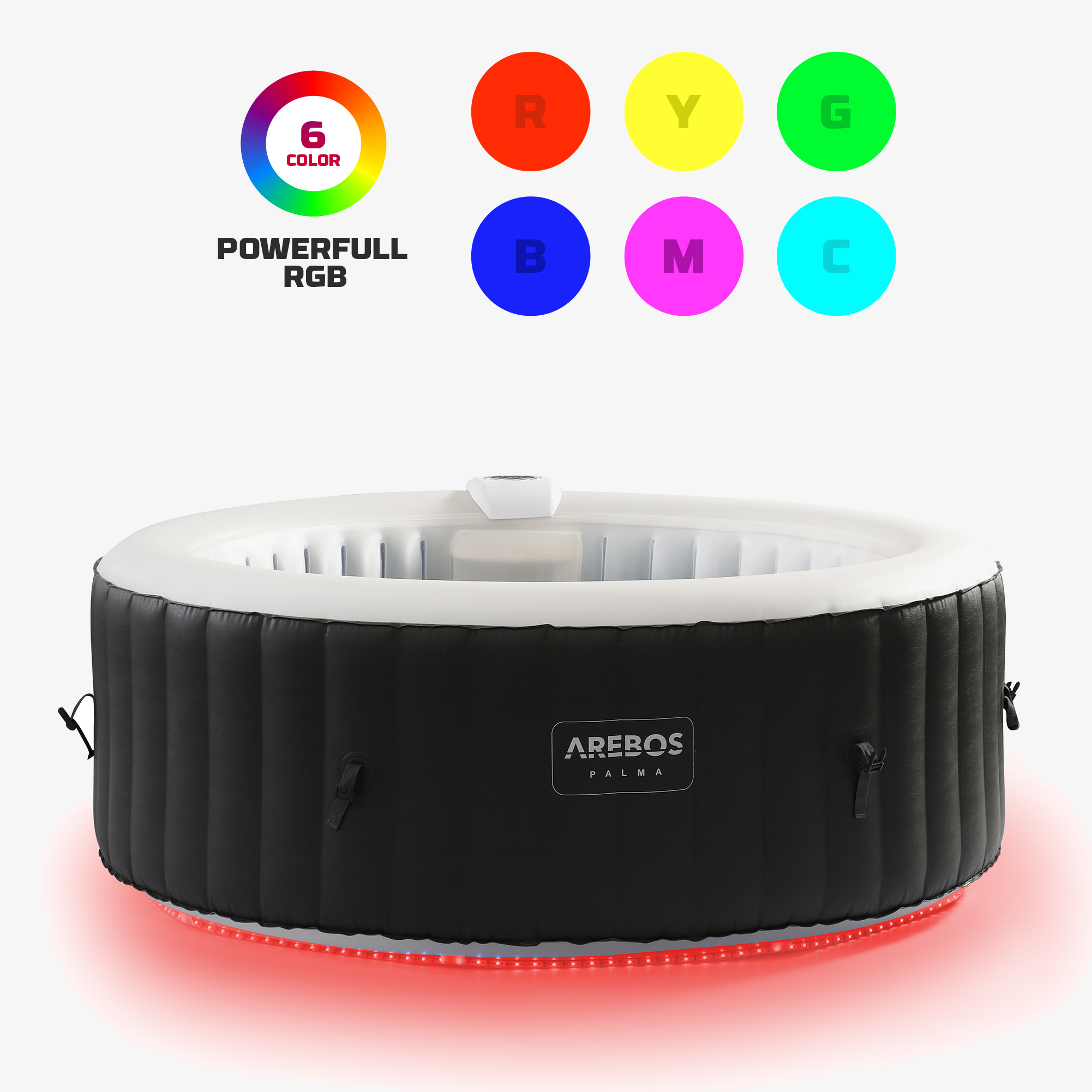 Arebos Whirlpool Palma LED Spa inflatable,Indoor & Outdoor,Ø180cm, Spa for 4 persons