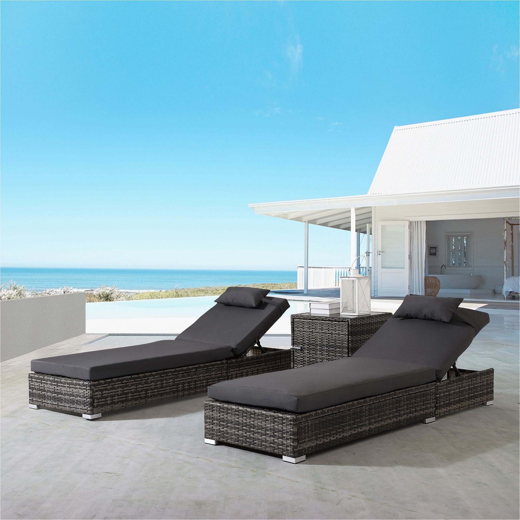 Rattan sun loungers Ibiza Set of 2 Side table 9999956705297 New