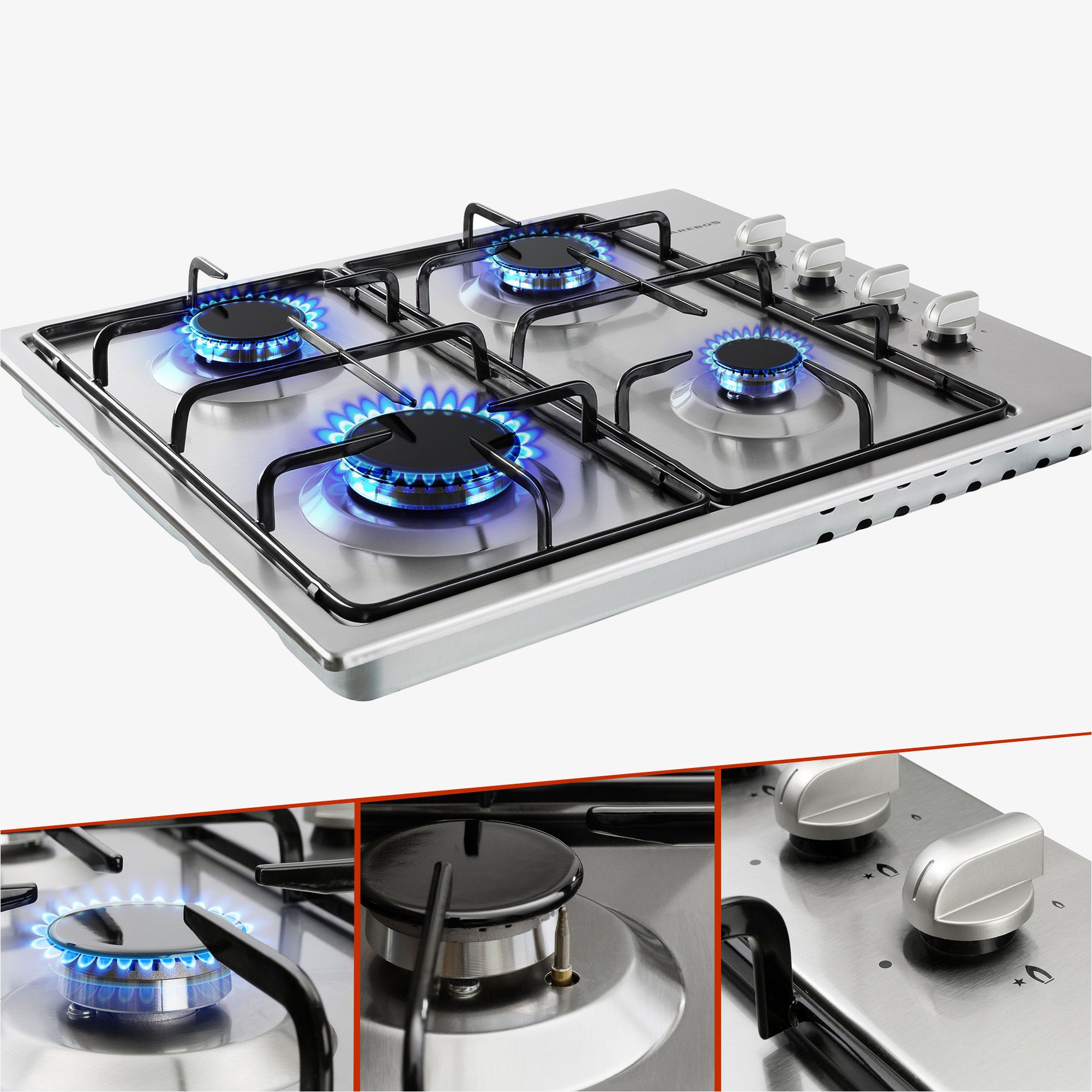 Gas hob stainless steel 4 Zones 4252023100618 Cooking hob