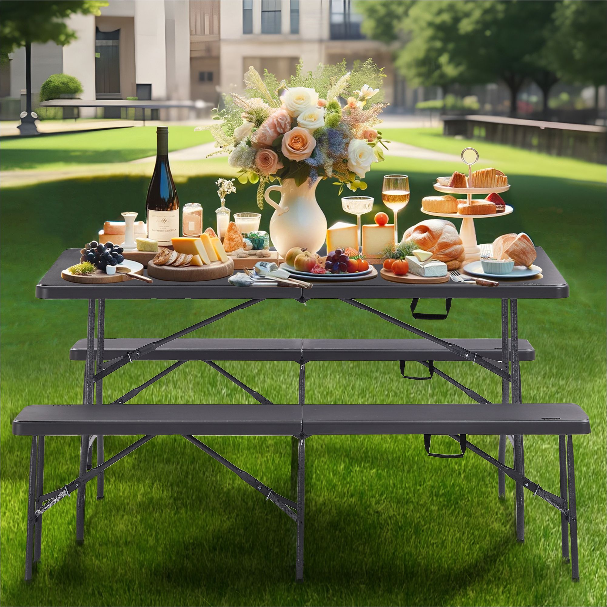 Bierzeltgarnitur Set Klapptisch 182 cm 2x Klappbanke 183 cm Anthrazit 4252023118064 Gartenmobel