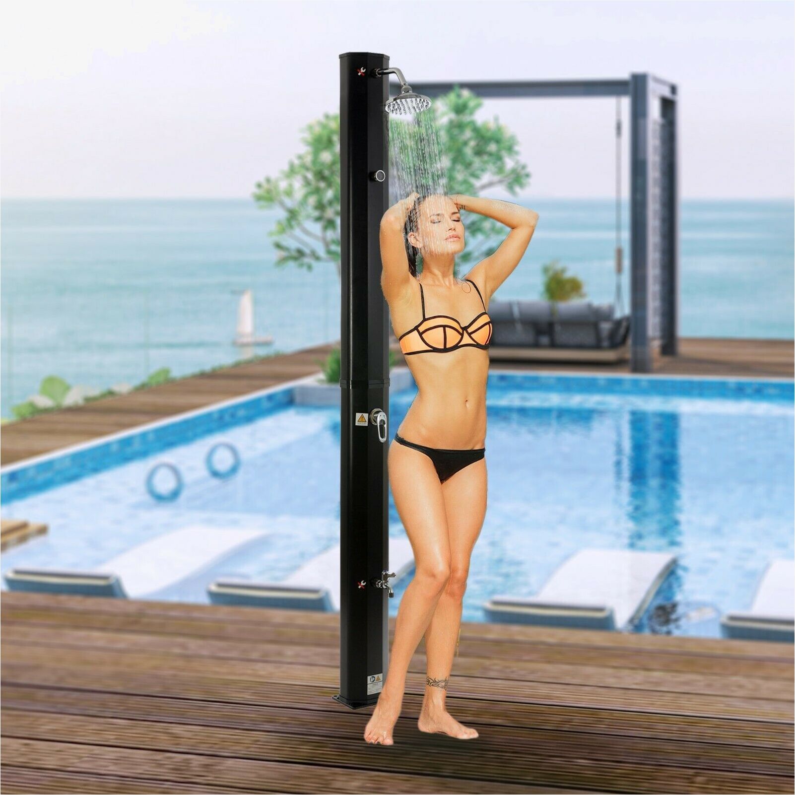 Solar Shower 35l black with thermometer