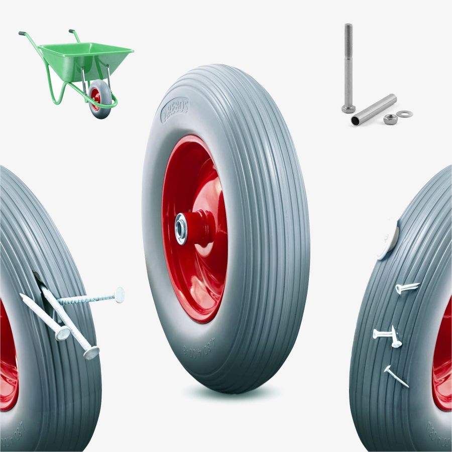 PU wheelbarrow wheel made of solid rubber with axle
