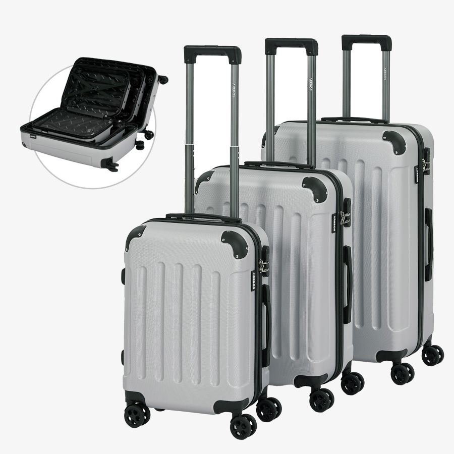 3 Piece Travel Case Set Silver