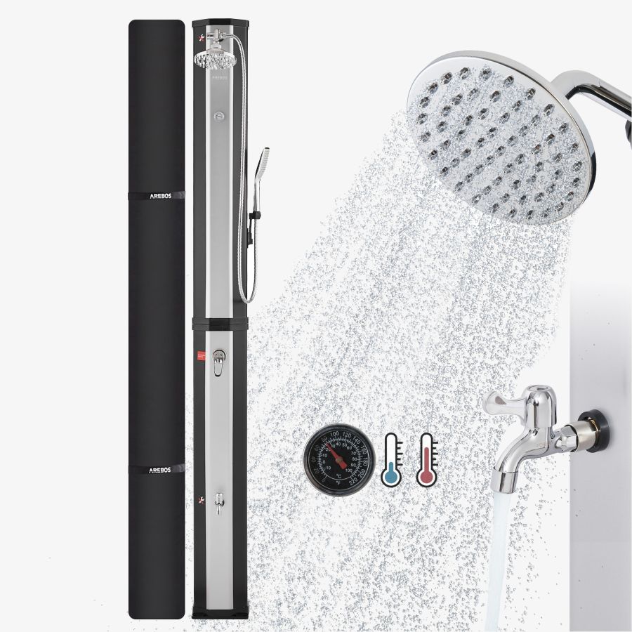 Solar Shower 60L with Hand Shower and Themometer black/silver