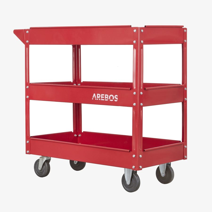 Workshop trolley with 3 compartments red
