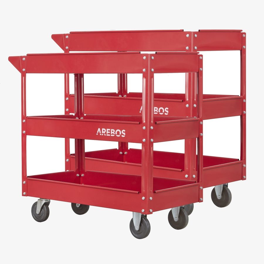 Workshop trolley with 3 compartments 2 pieces red