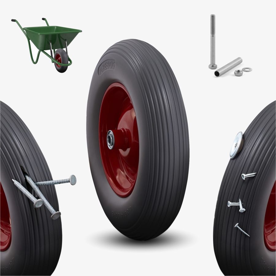 PU wheelbarrow wheel made of solid rubber with axle