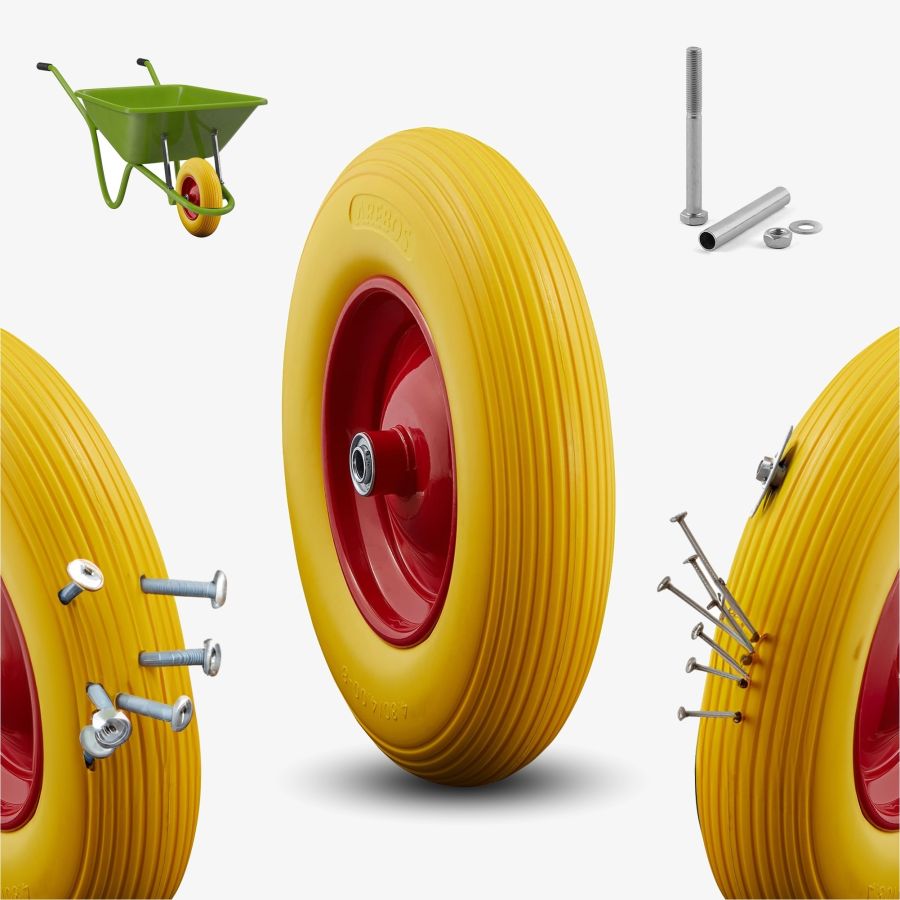 PU wheelbarrow wheel made of solid rubber with axle