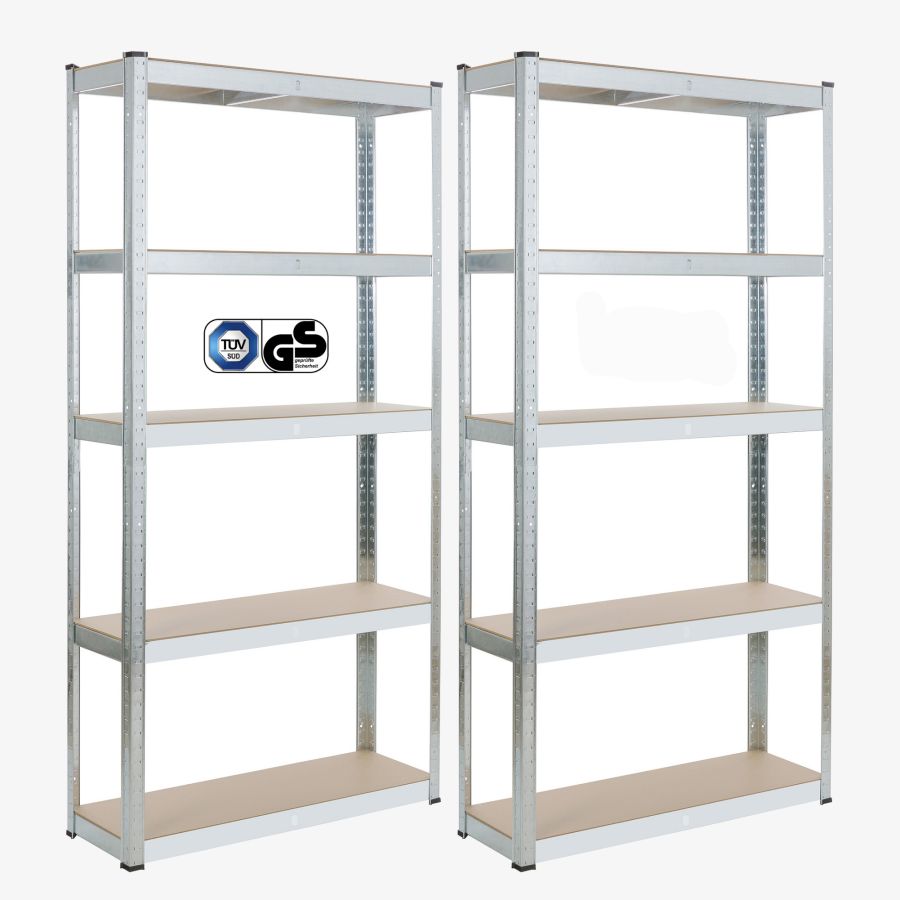 2x Heavy Duty Shelf 180 x 90 x 30 cm 875 kg - silver