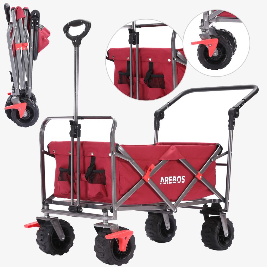 Utility wagon without roof with telescopic push bar