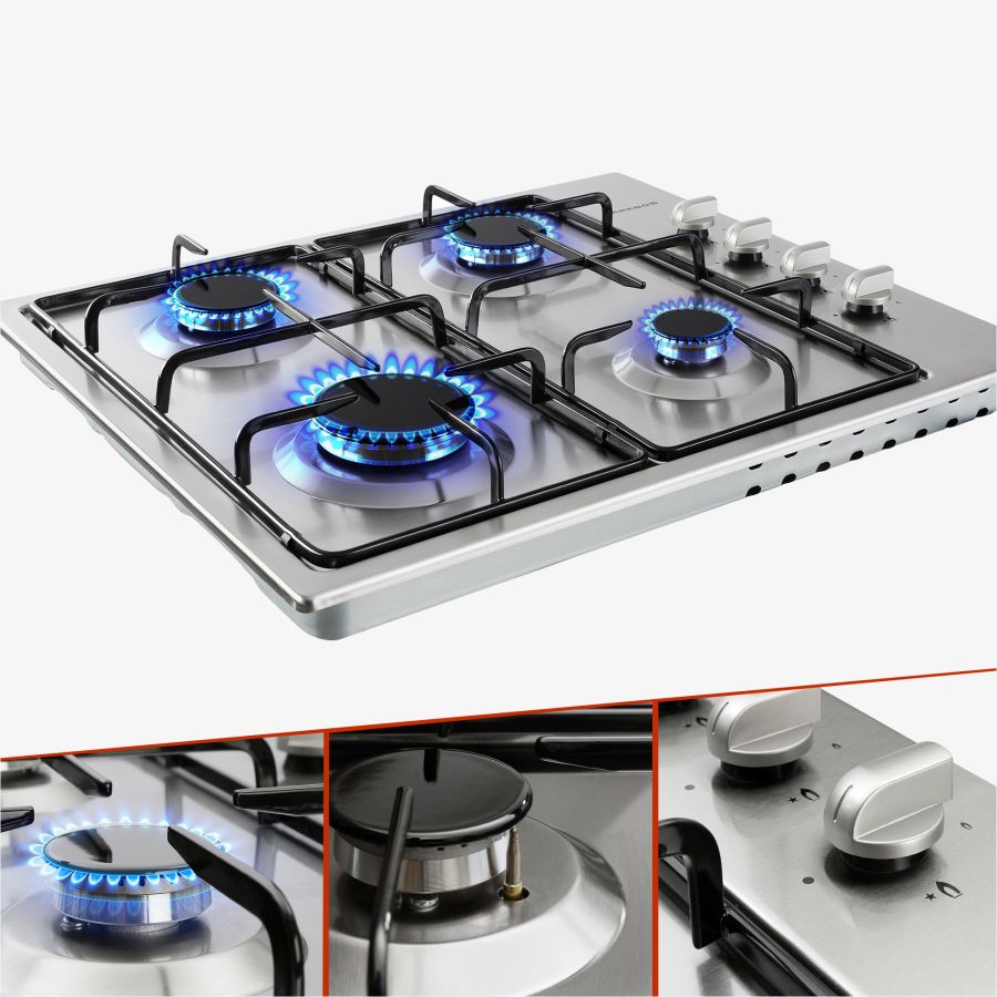 Gas hob stainless steel - 4 Zones