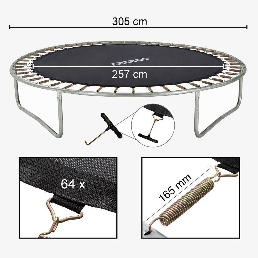 Trampoline jumping mat 305 cm 64 eyelets 165 mm